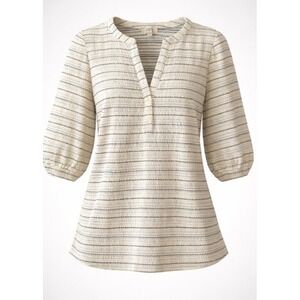 Loft Outlet Womens Smocked Striped‎ Puff Sleeve Blouse Navy White Size S Small